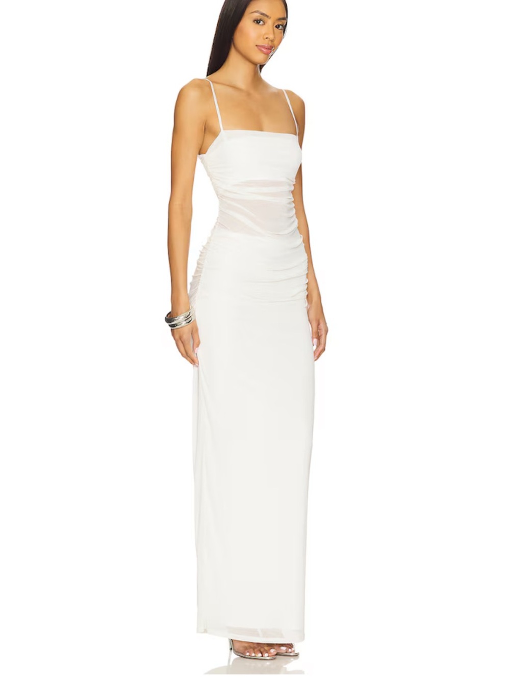 REVOLVE White Spaghetti-Strap Ruched Maxi Dress - Picture 3 of 5